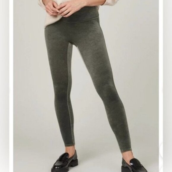 SPANX Pants - SPANX Velvet Leggings Green Power Waistband Center Seam-Free Mid-Rise S